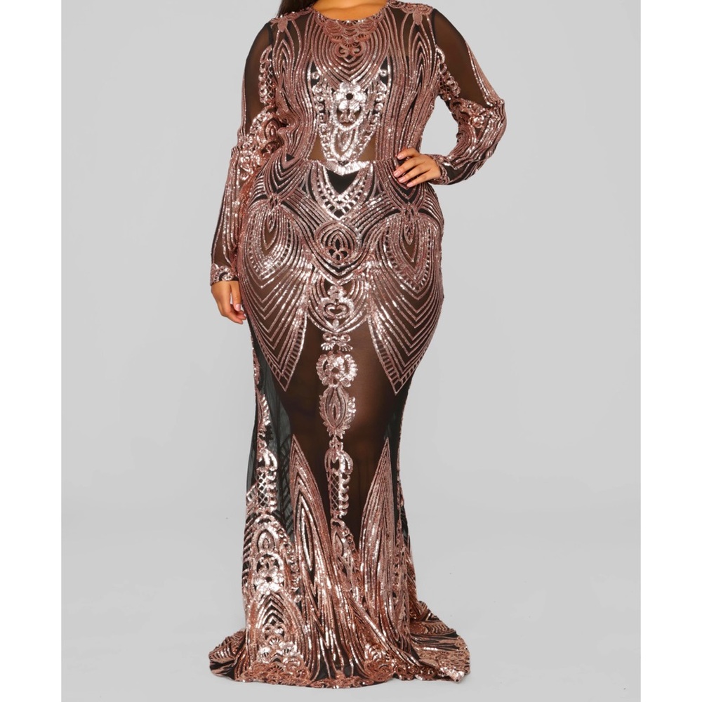 Rose gold sequin gown plus size